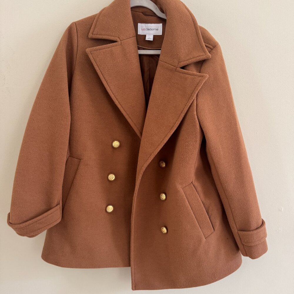 Women’s Liz Claiborne Blazer Size Large Brown Double Breasted Gold Button Lined